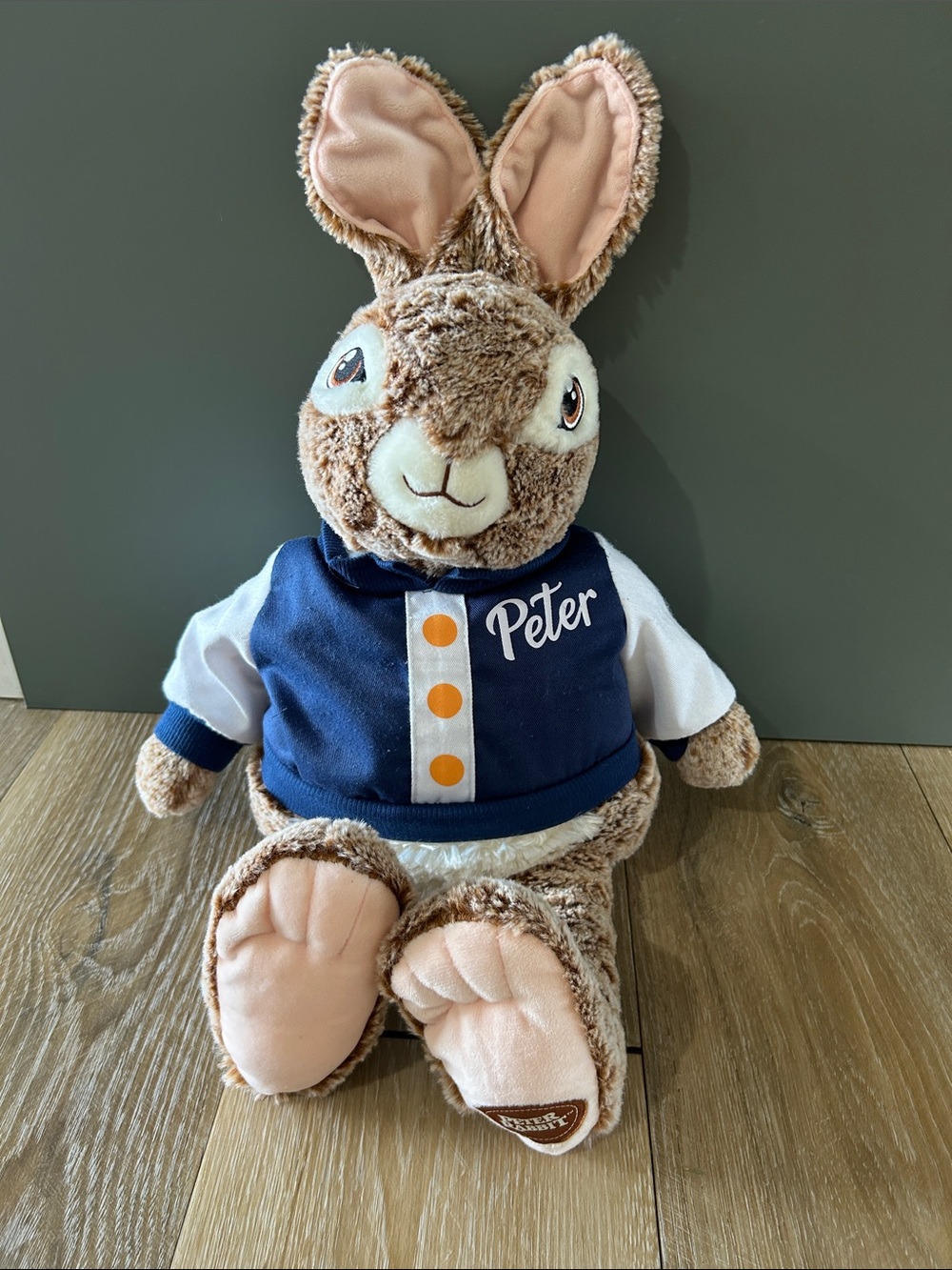 Peter Rabbit Large Plush Bunny Stuffy Brown Navy Varsity Jacket 22” Kids Toy